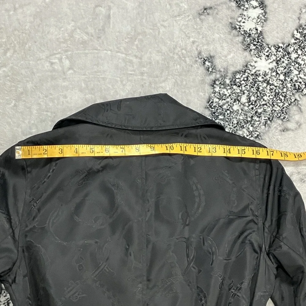 Lauren Ralph Lauren Trench Coat Belted Black Logo‎ Jacquard Double Medium